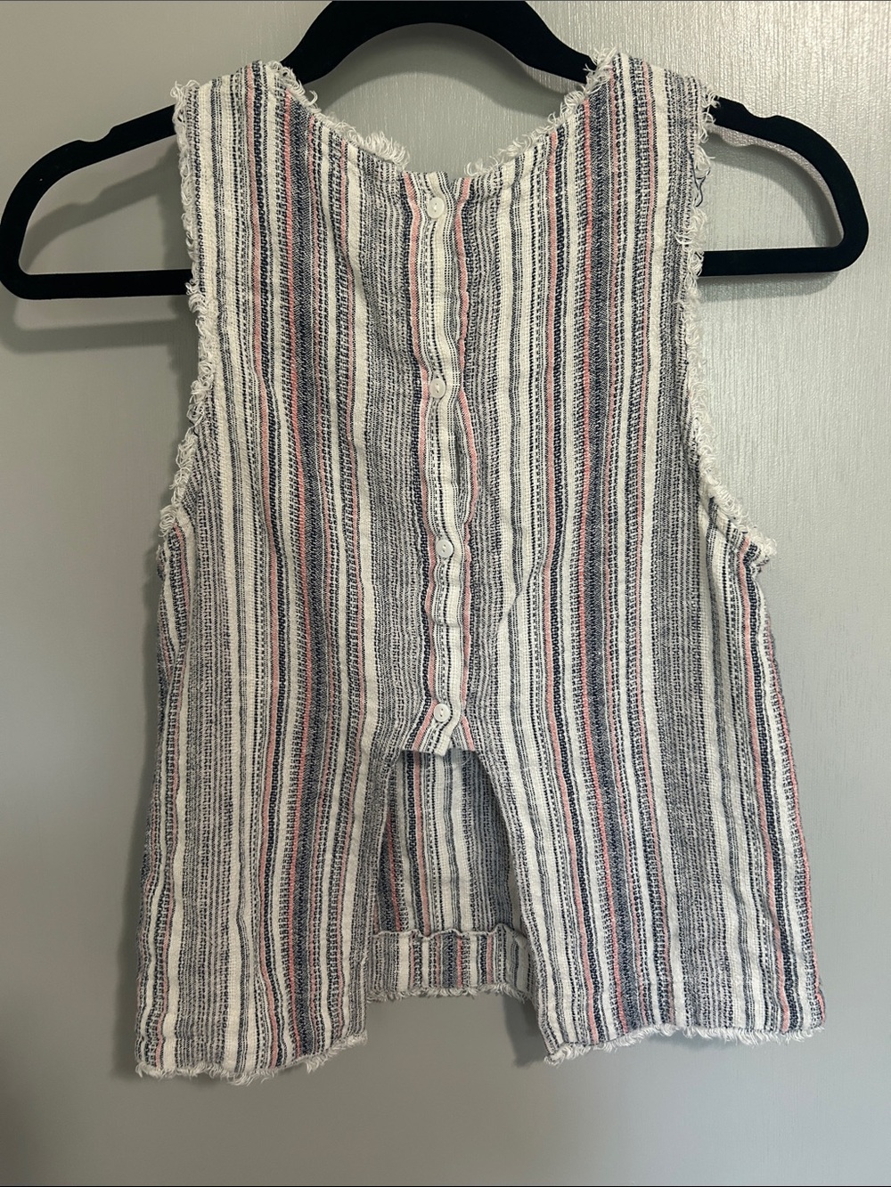 Fate Striped Frayed-Edge Cotton and Line. Tank Top in White, Navy & Pink - Picture 4 of 6